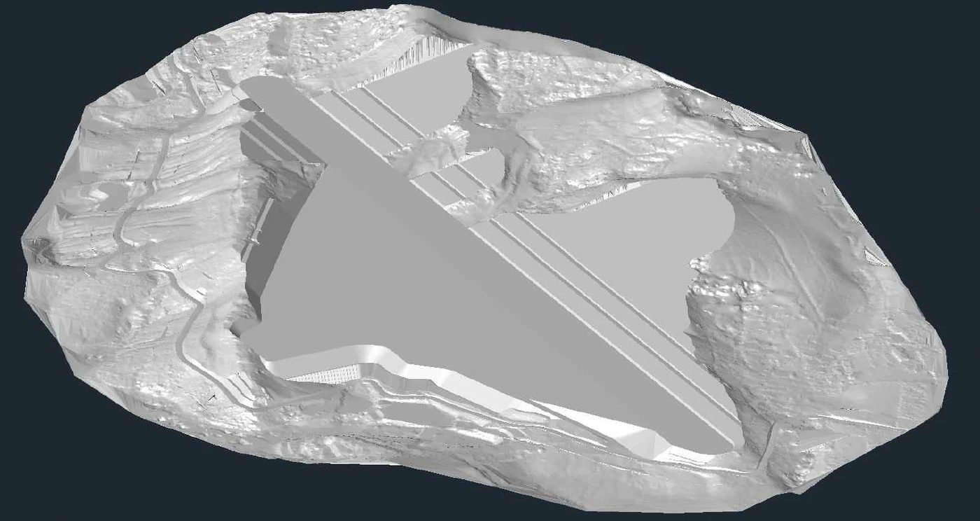Modelo 3D do terreno e da plataforma do projeto
